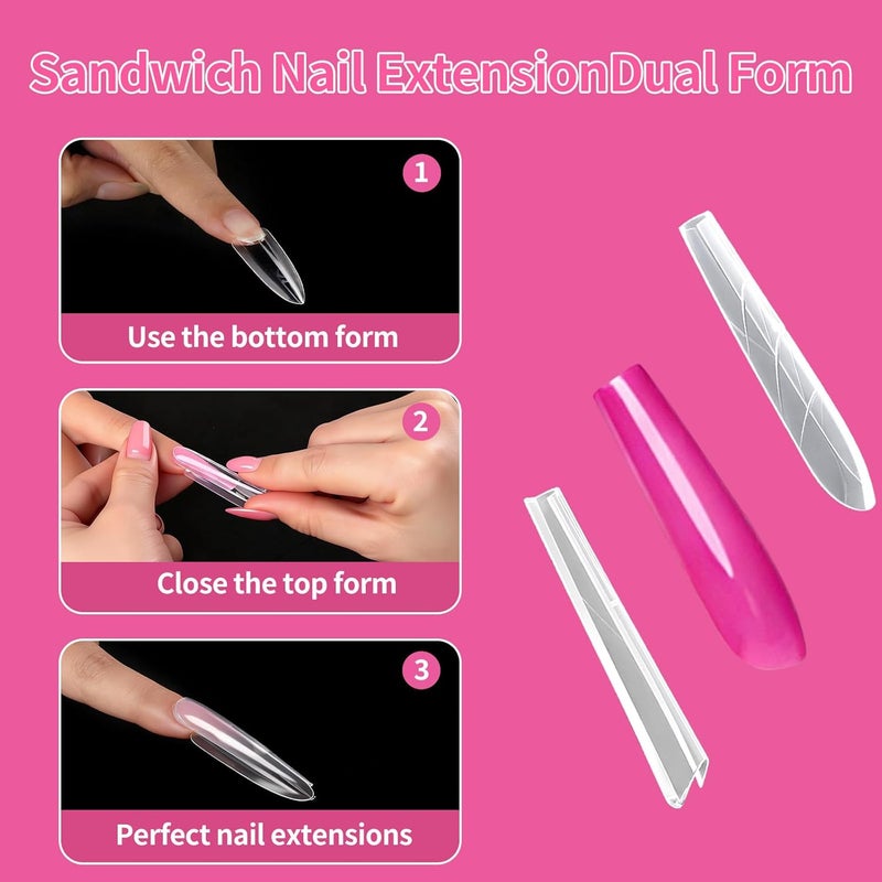 BOMOQING 240Pcs Sandwich Dual Nail Forms, 15 sizes Long Coffin Nail Forms For Builder Gel, Reusable Full Cover Nail Molds for Salon & DIY at Home - Image 3